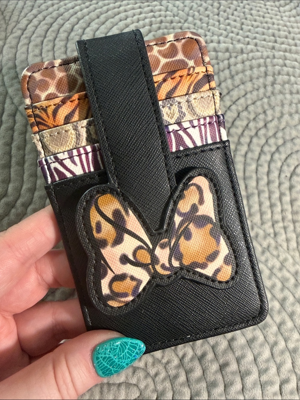 Animal Kingdom Disney Black Cardholder with Leopard Bow - animal print